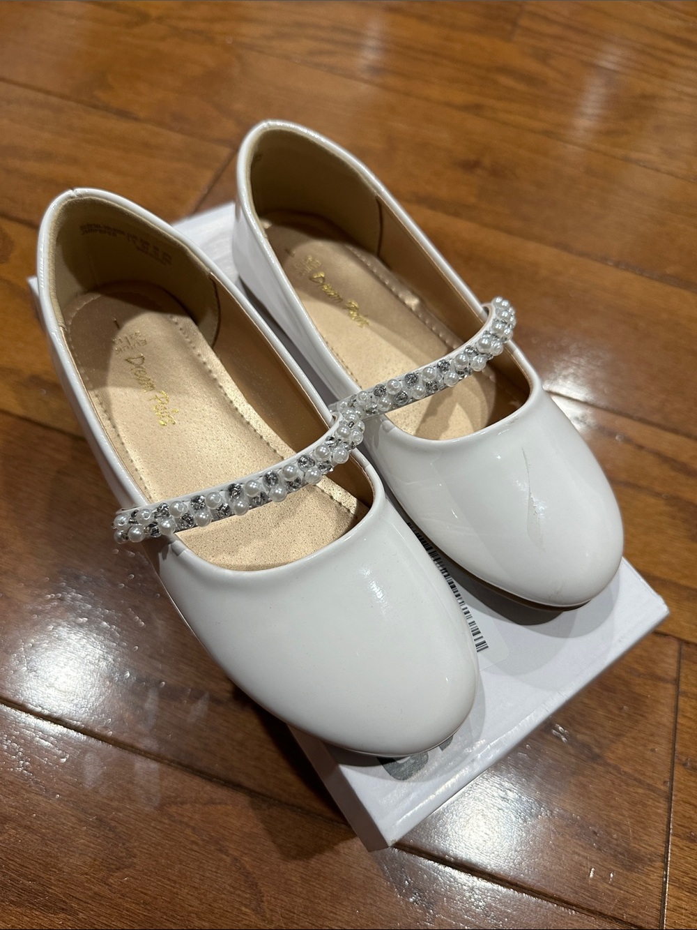 Dream Pairs White Patent Mary Jane Flats with Beaded Strap